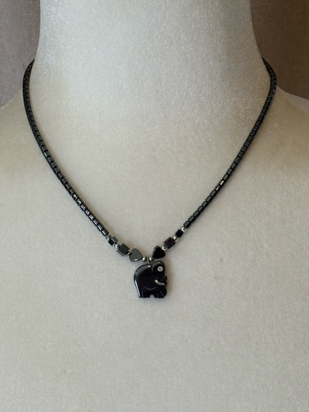 Hematite Elephant Pendant Necklace